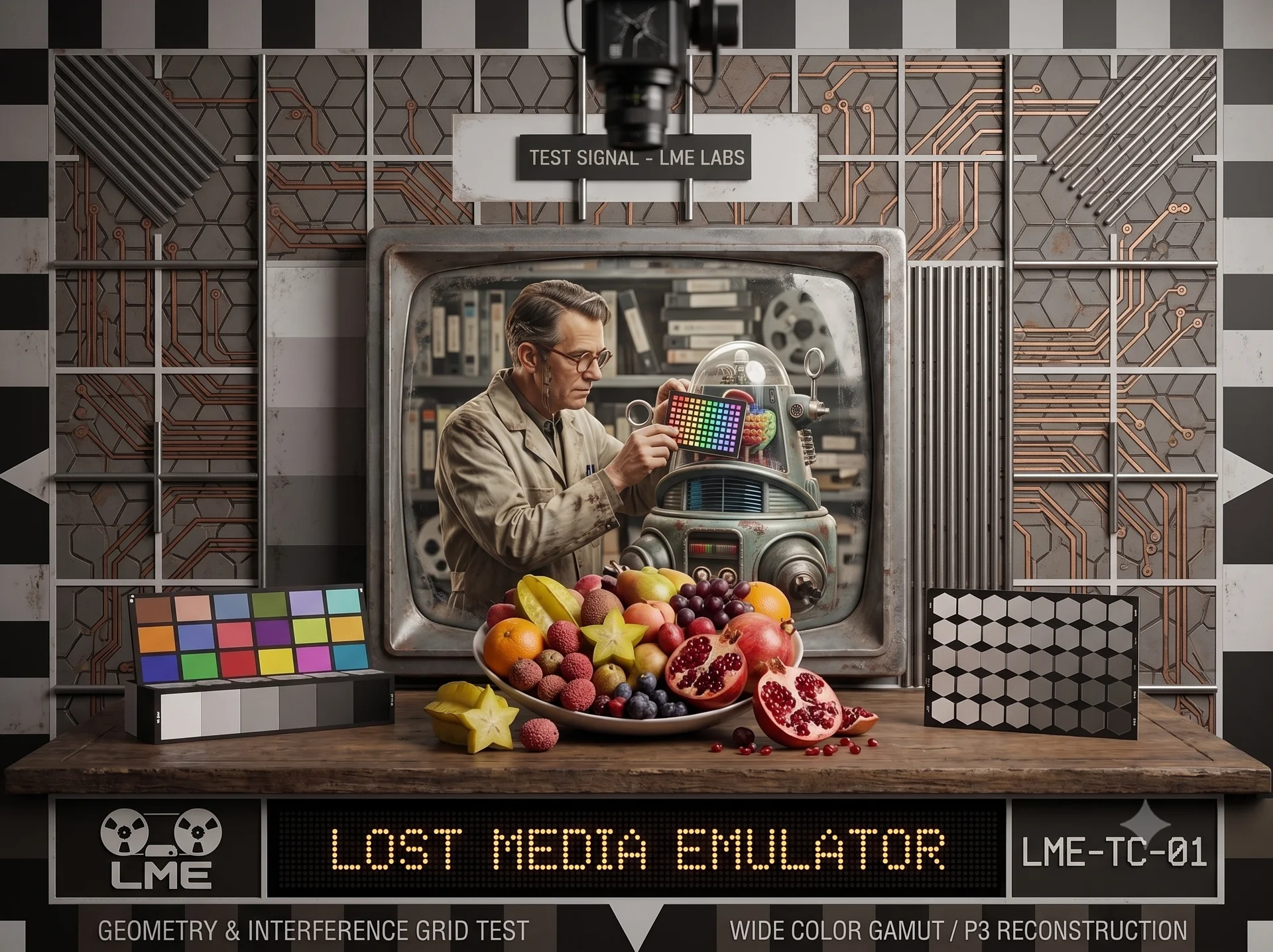 LME-TC-01 laboratory test card, shown inside a studio monitor