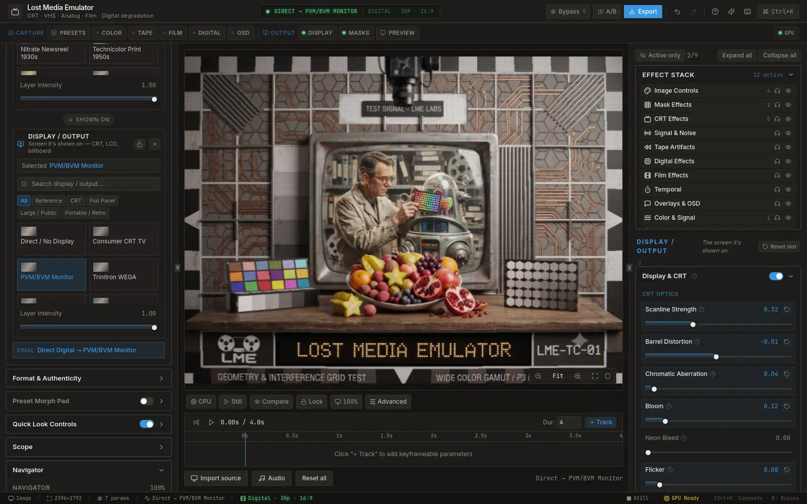The PVM & Arcade look applied inside the Lost Media Emulator app — PVM & Arcade