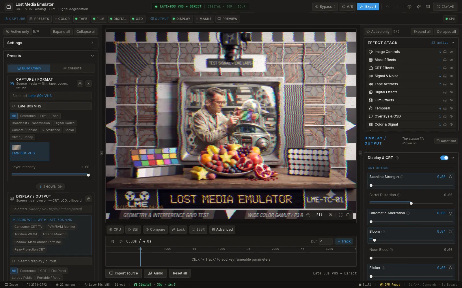 The VHS look applied inside the Lost Media Emulator app — VHS