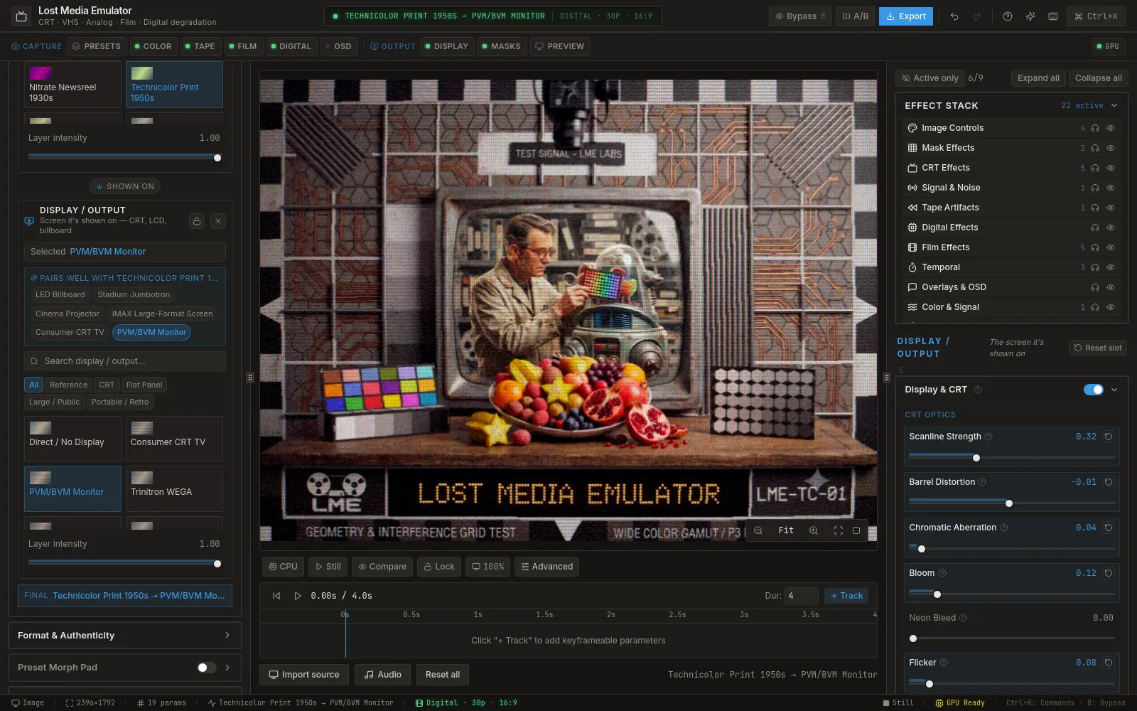 The Technicolor look applied inside the Lost Media Emulator app — Technicolor