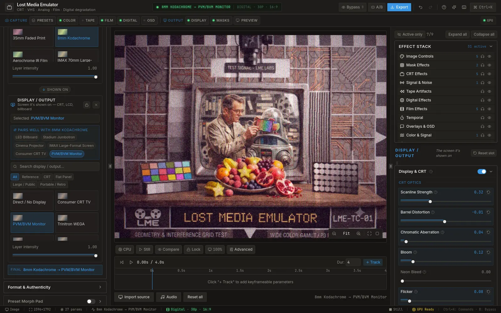 The Kodachrome look applied inside the Lost Media Emulator app — Kodachrome