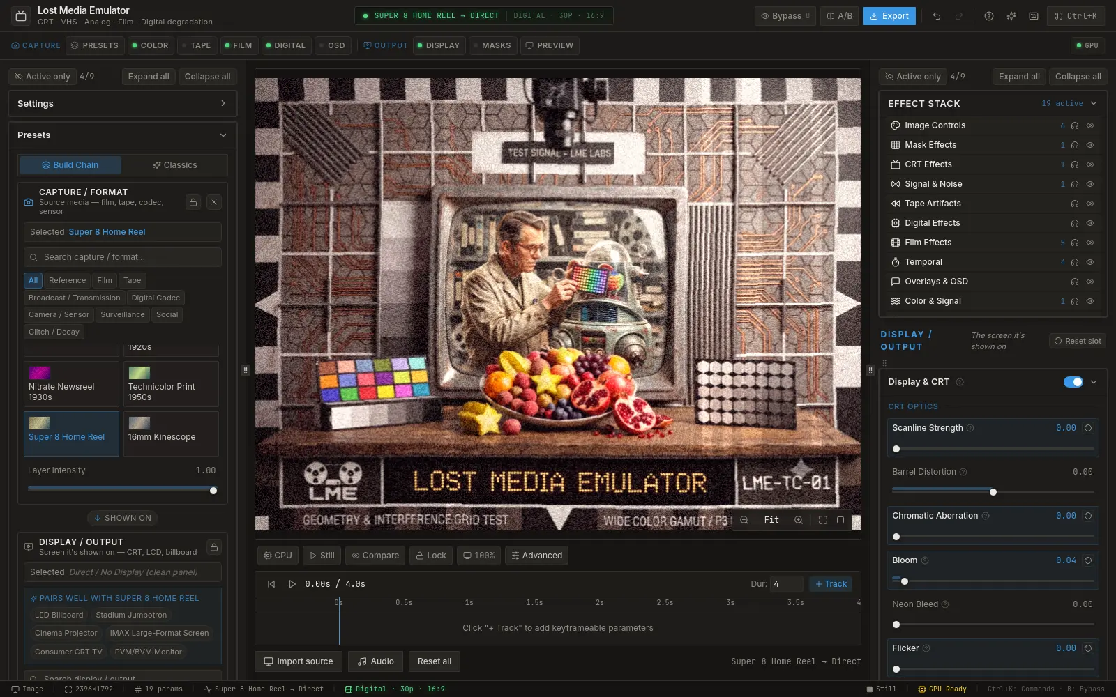 The Super 8 look applied inside the Lost Media Emulator app — Super 8